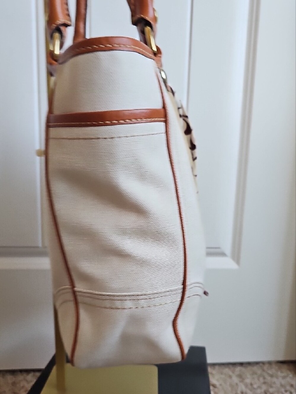 ​Coach 2007 Heritage Stripe Canvas Tattersall Tote Bag #11791 w/ Silk Scarf - Picture 7 of 15